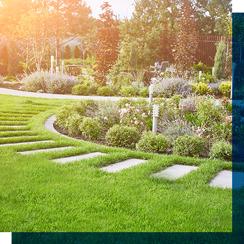 landscaped yard with pathway